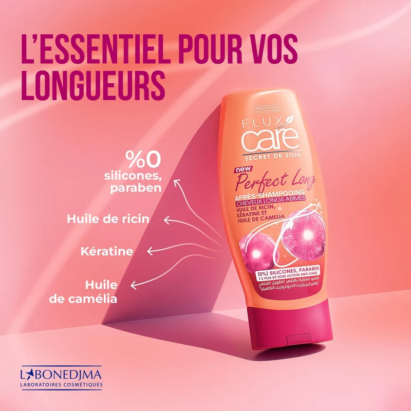 Flux Care Après-Shampoing Huile De Ricin Kératine Et Huile De Camélia 0% Silicones Paraben