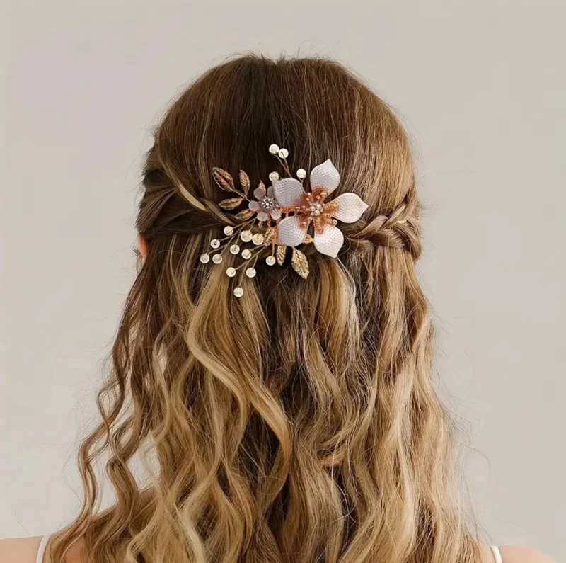 Élégant Délicat Brillant Pince À Cheveux Dorée Unique Attirante Fraîche Fleur Pince À Cheveux