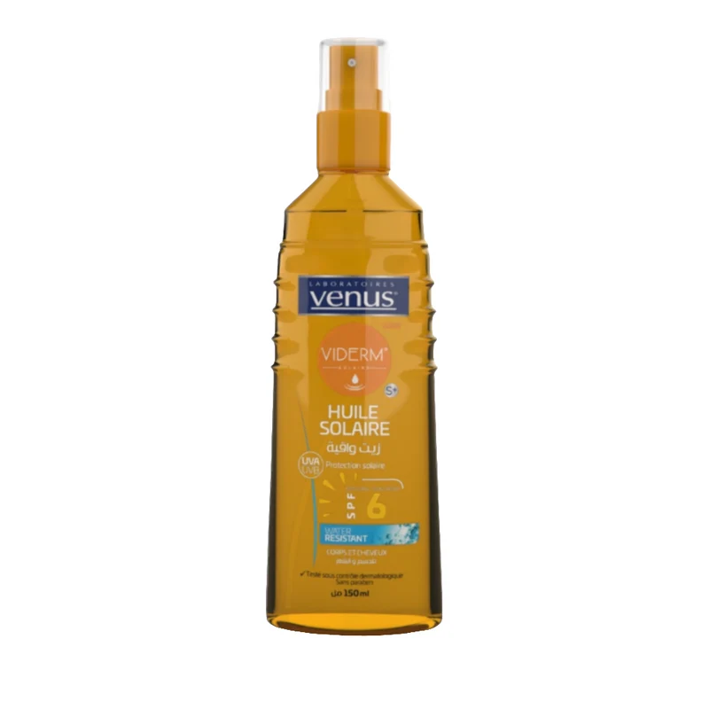 Venus Viderm Huile Solaire Protection Solaire Uva Uvb Non Gras-Non Greasy Spf 6 Water Résistant Corps Et Cheveux