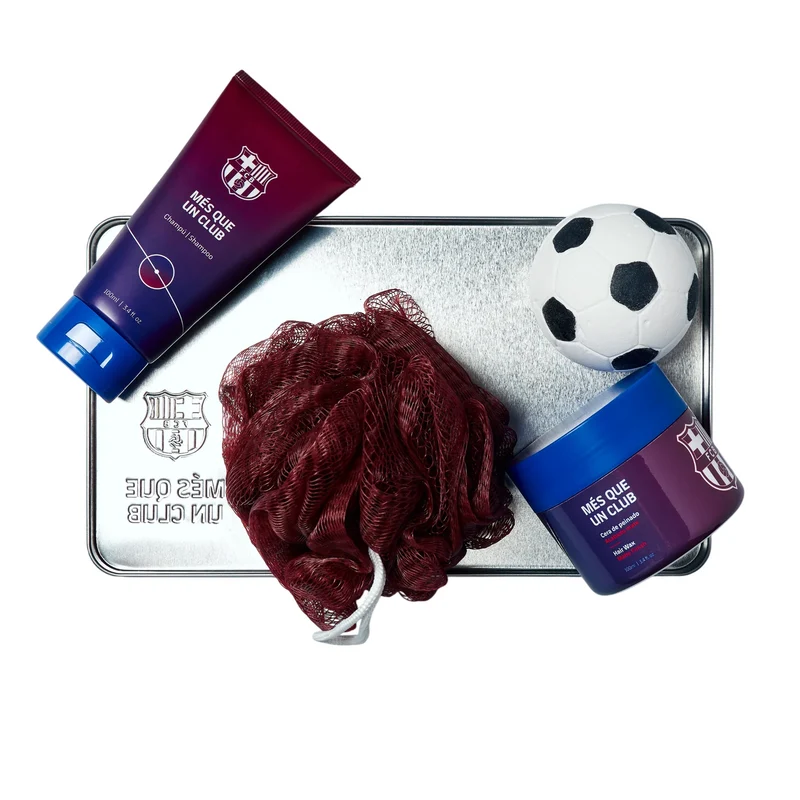 Fc Barcelona Set spugna corpo + cera styling capelli 100 g + bomba da bagno + gel doccia 100 ml — Cofanetto