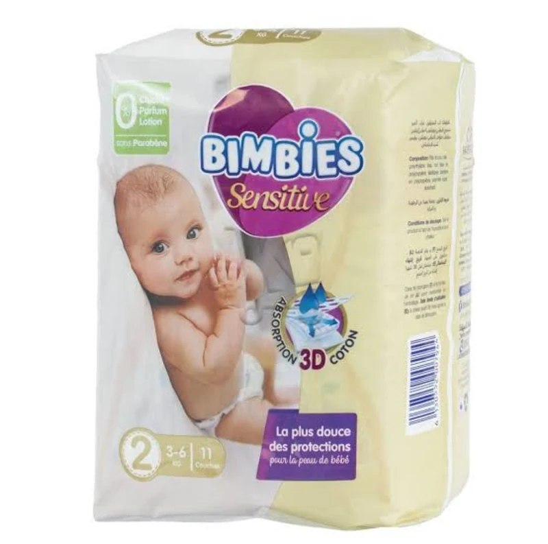 Bimbies Sensitive Couches Taille 2 (3Kg-6Kg) 12 Couches Bébé