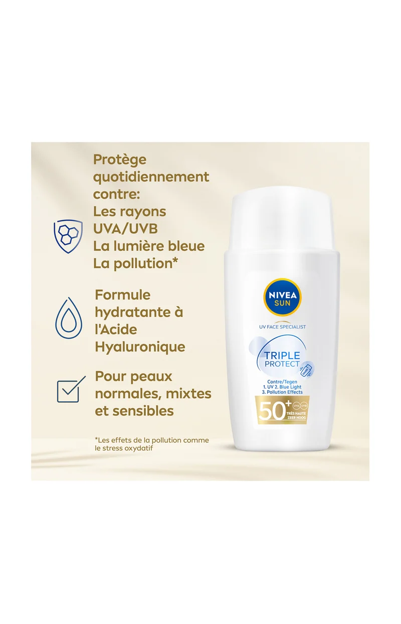 Fluide solaire SPF 50+ - Triple Protect - Visage - 40 ml