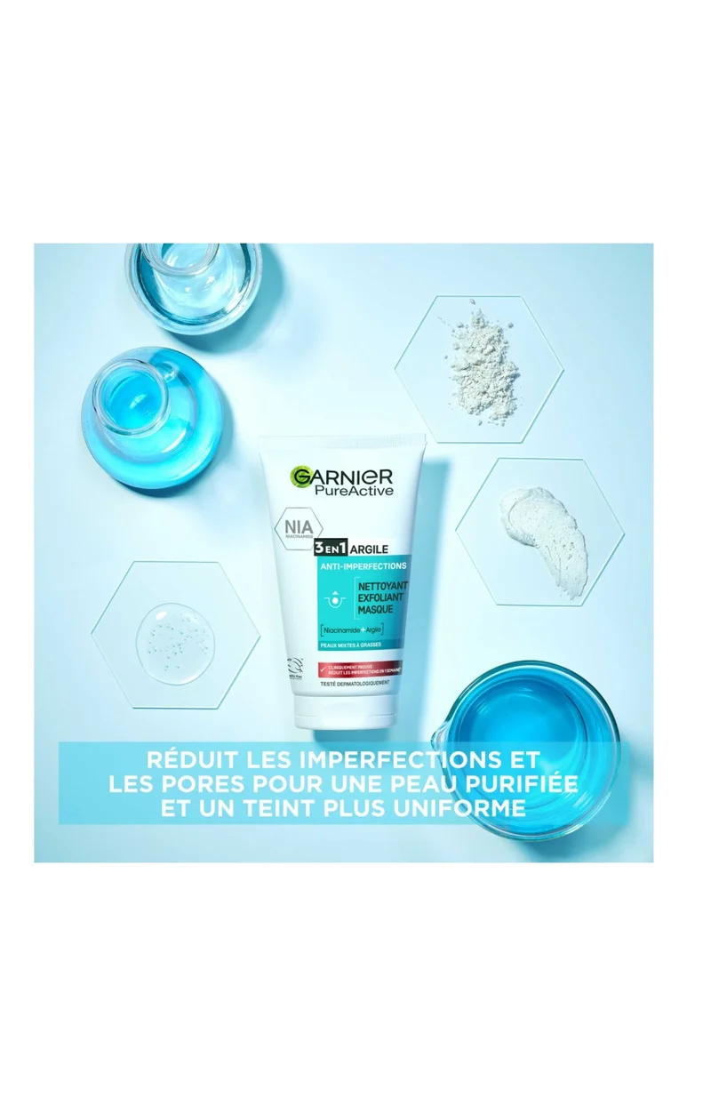 Gel nettoyant 3-en-1 - PureActive Argile - Peaux grasses à imperfections