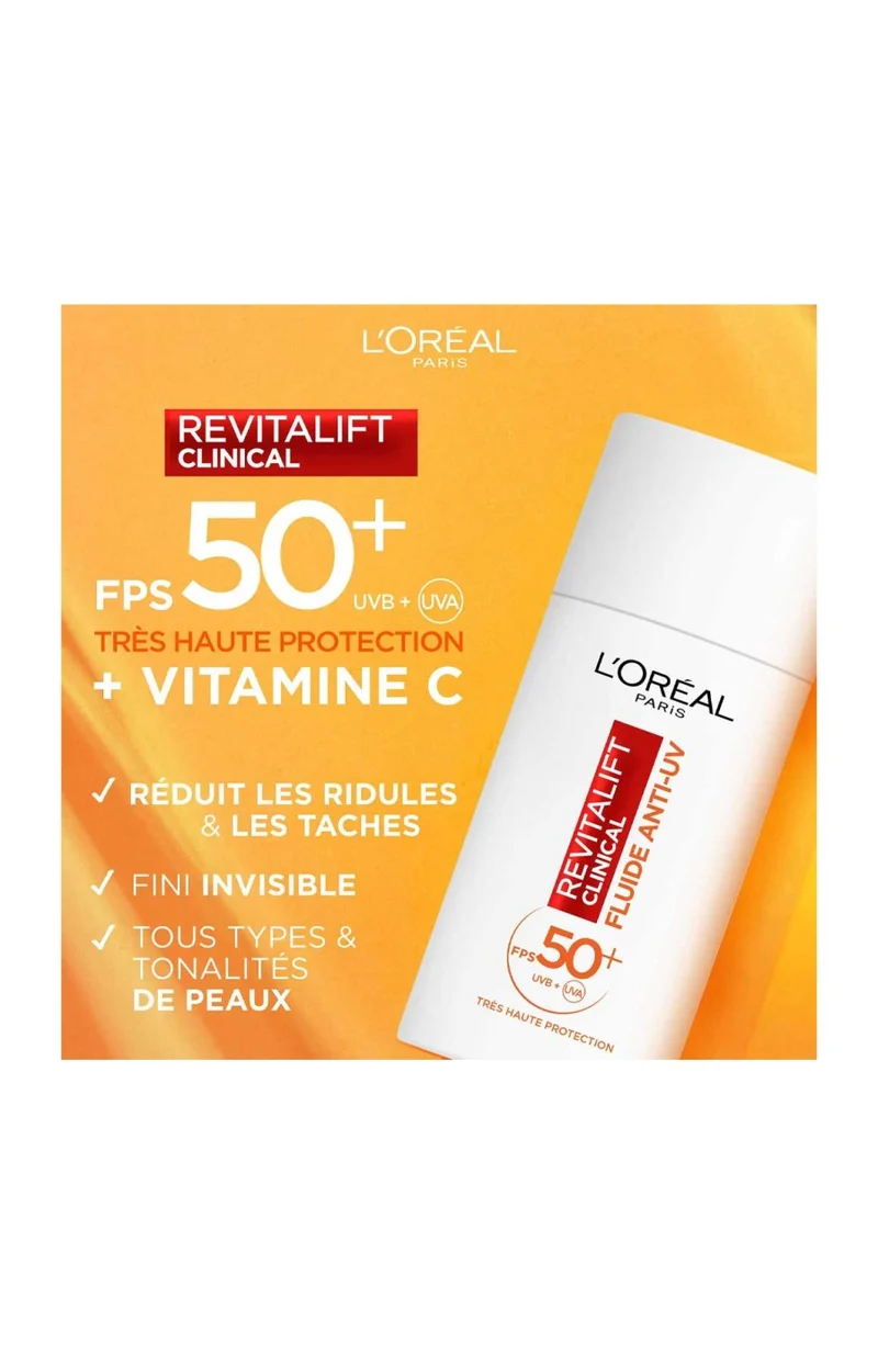 Crème anti-âge SPF 50 - Revitalift Clinical - Acide hyaluronique, vitamines C & E - Visage