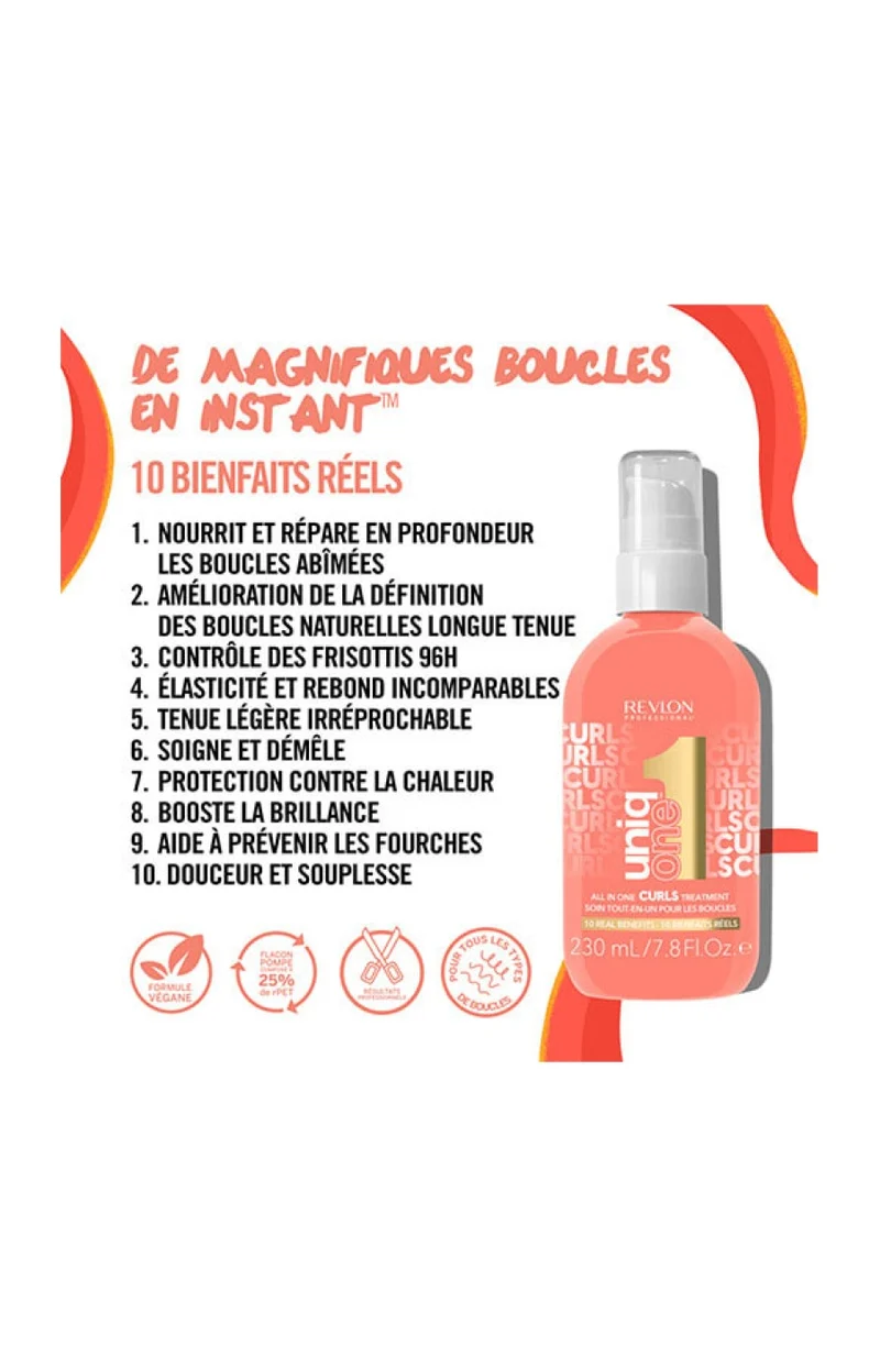 Soin sans rinçage 10 bienfaits - Uniq One - Cheveux bouclés - 230 ml
