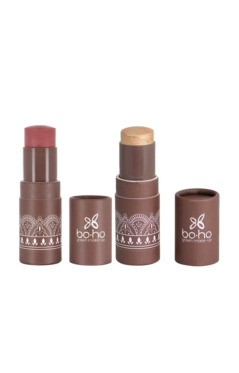 Duo blush & enlumineur en stick bio - Rosewood & Golden Glow