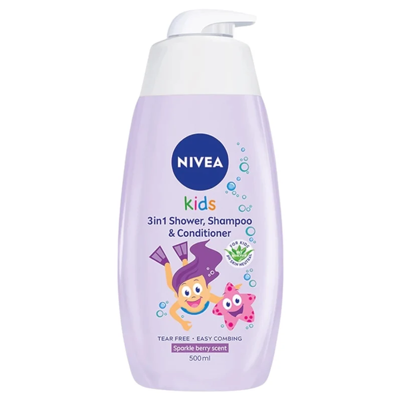 Nivea Kids Sparkle Berry Gel Douche Et Shampoing Doux Pour Enfant 3 En 1